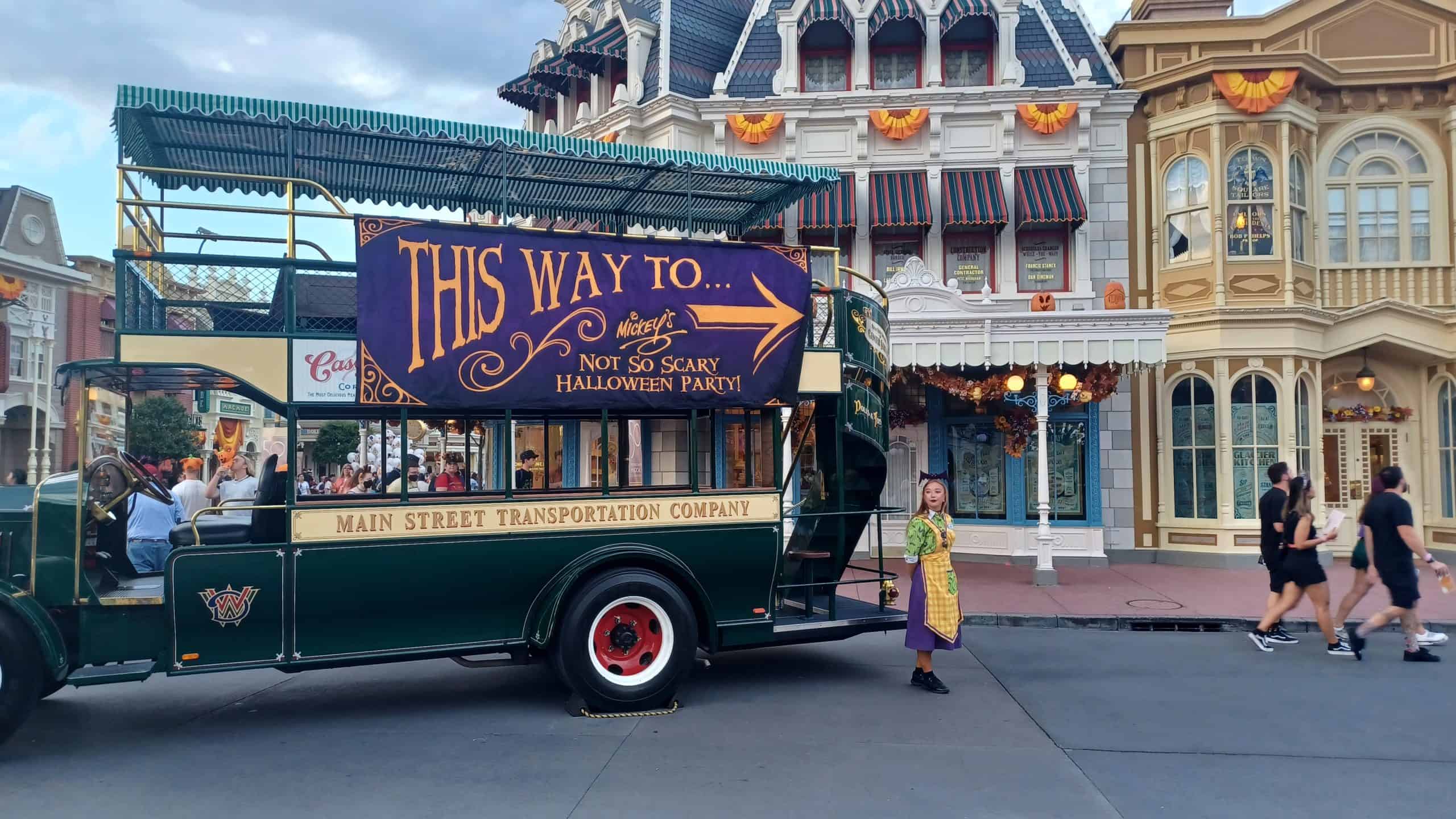 Entrance and signs directing guests to Mickey's Not So Scary Halloween Party
