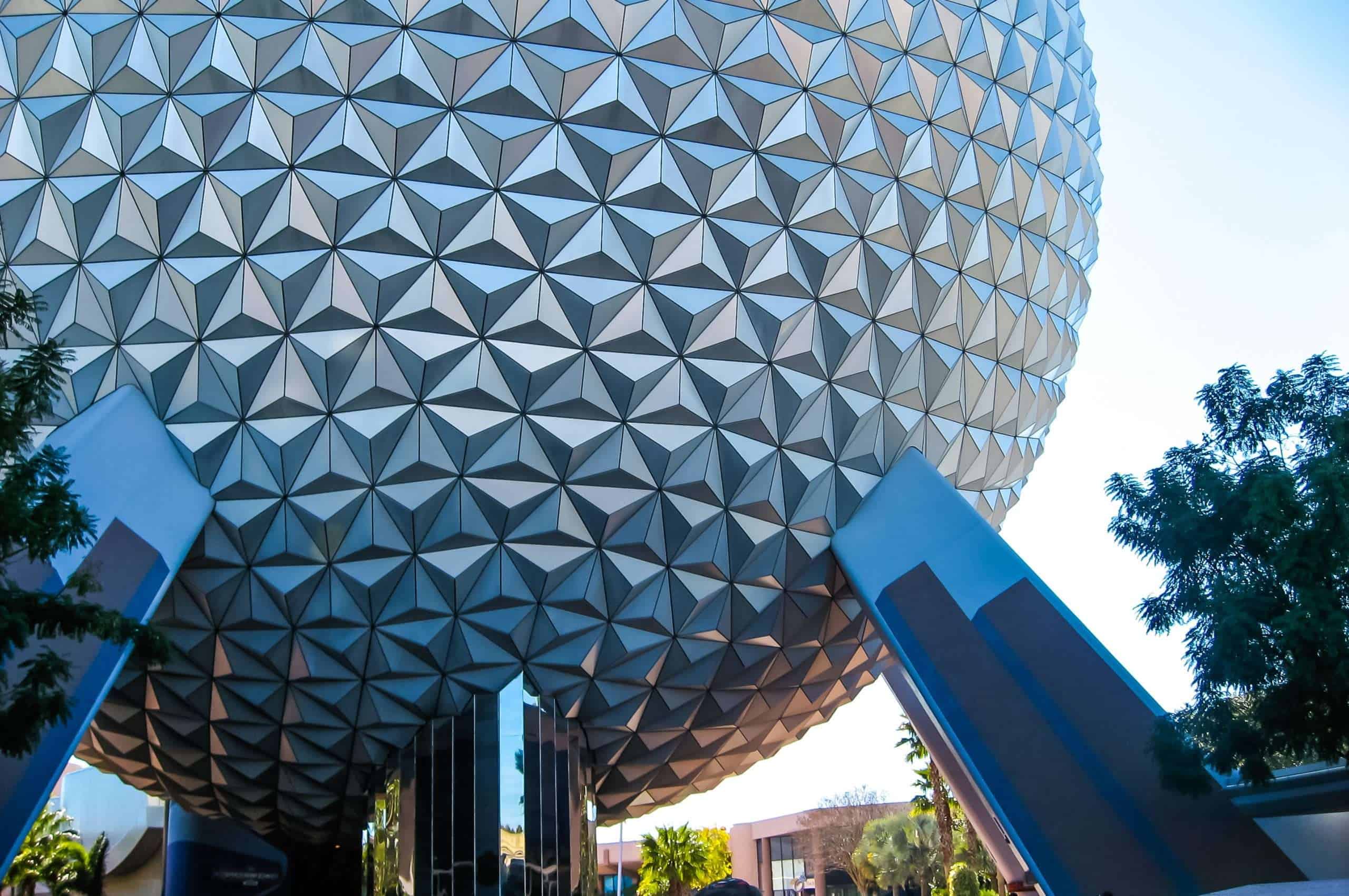 EPCOT Spaceship Earth "ball" with sun shining on it