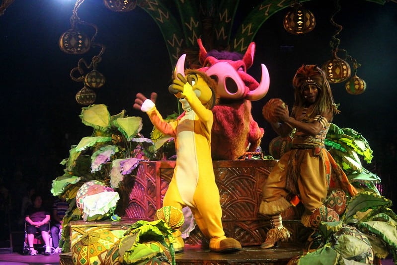 Timon and Pumba with a costumed actor during a scene of Festival of the Lion King at Animal Kingdom, Walt Disney World.
﻿