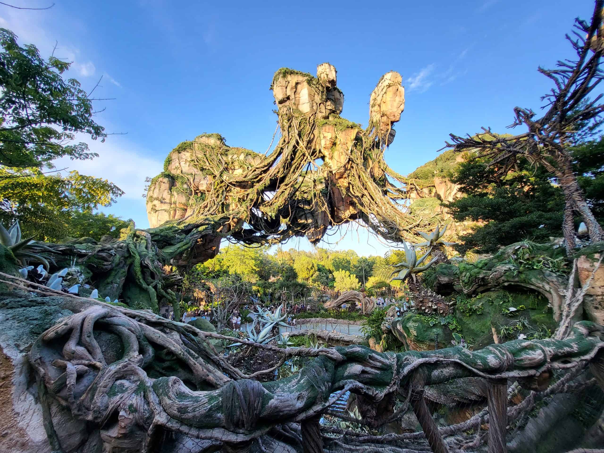 Photo of the floating mountains with a bright sky in the World of Pandora at Disney's Animal Kingdom