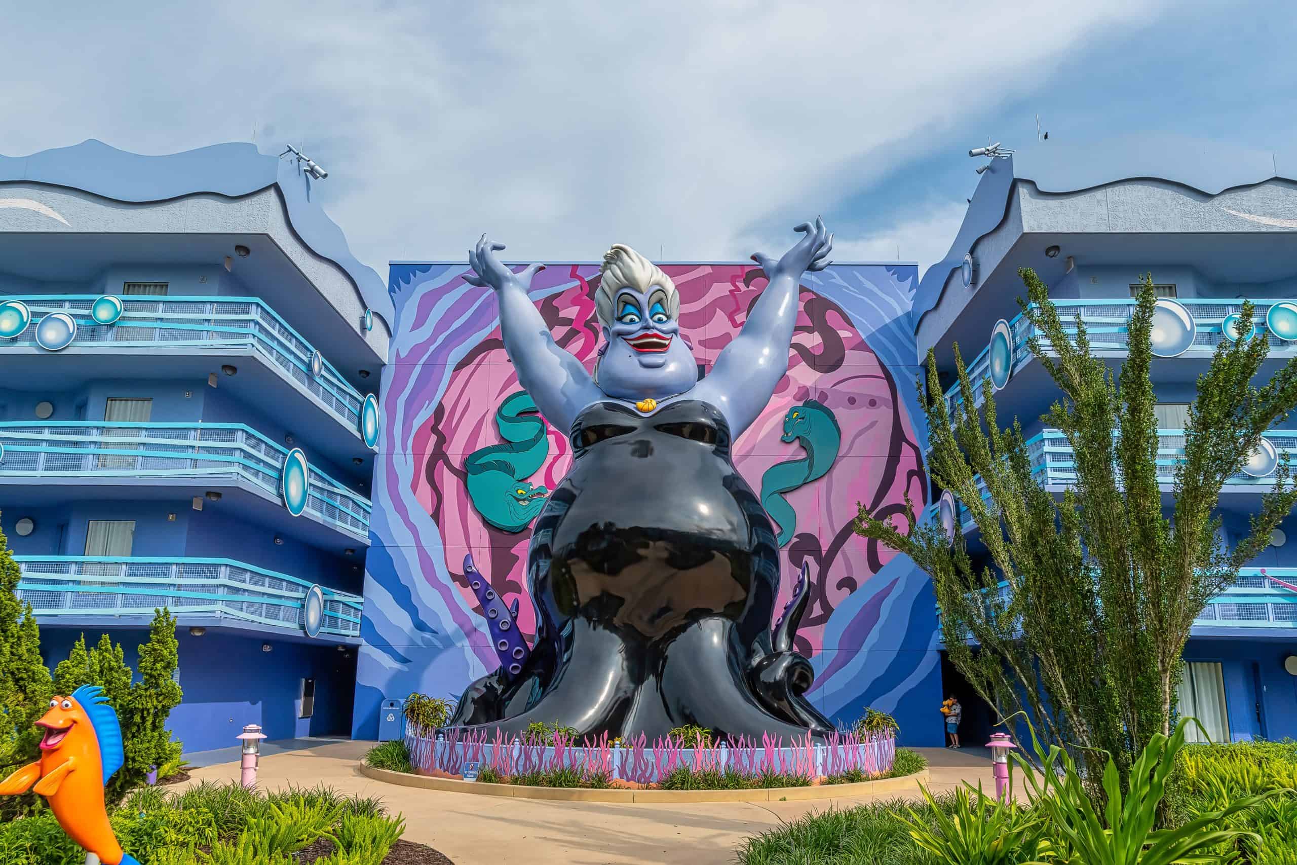 Giant Ursula statue outside of Little Mermaid rooms at Art of Animation