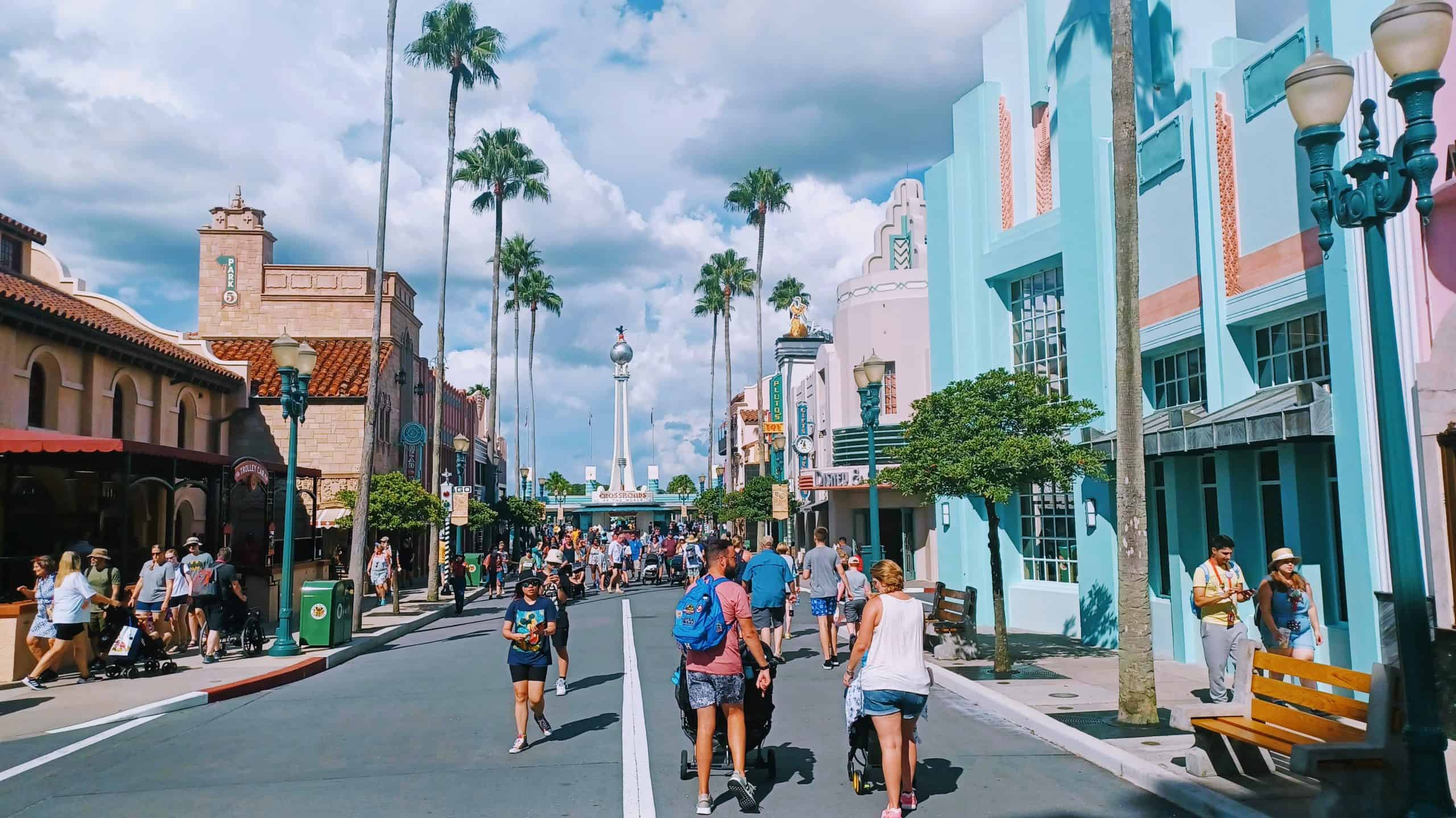 Hollywood Boulevard at Hollywood Studios with people strolling