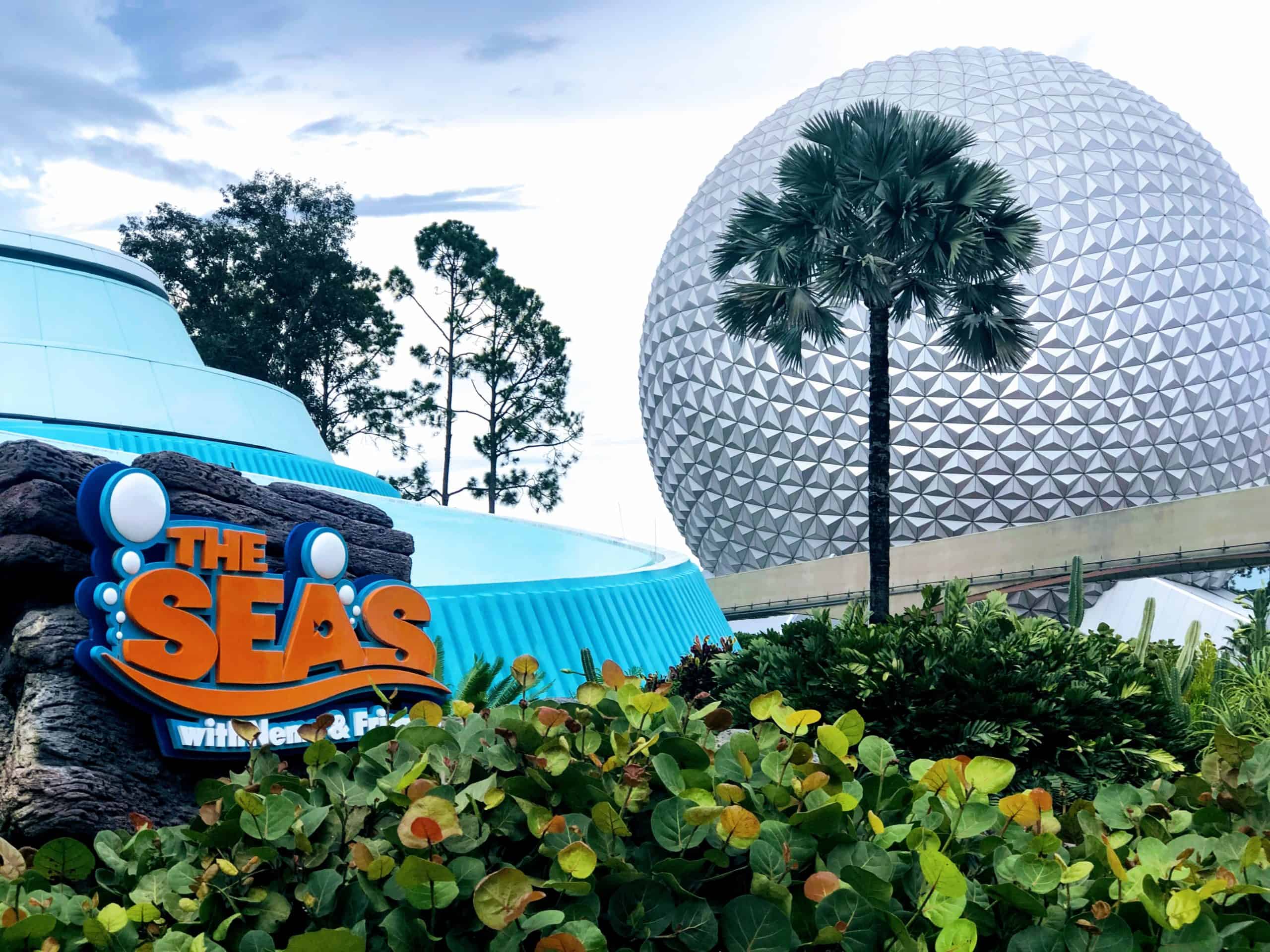 The Seas with Nemo ride with Spaceship Earth ball in the background