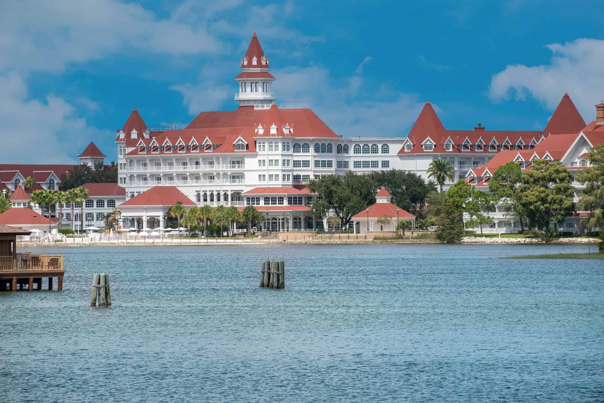 Grand Floridian resort with lagoon view on sunny day