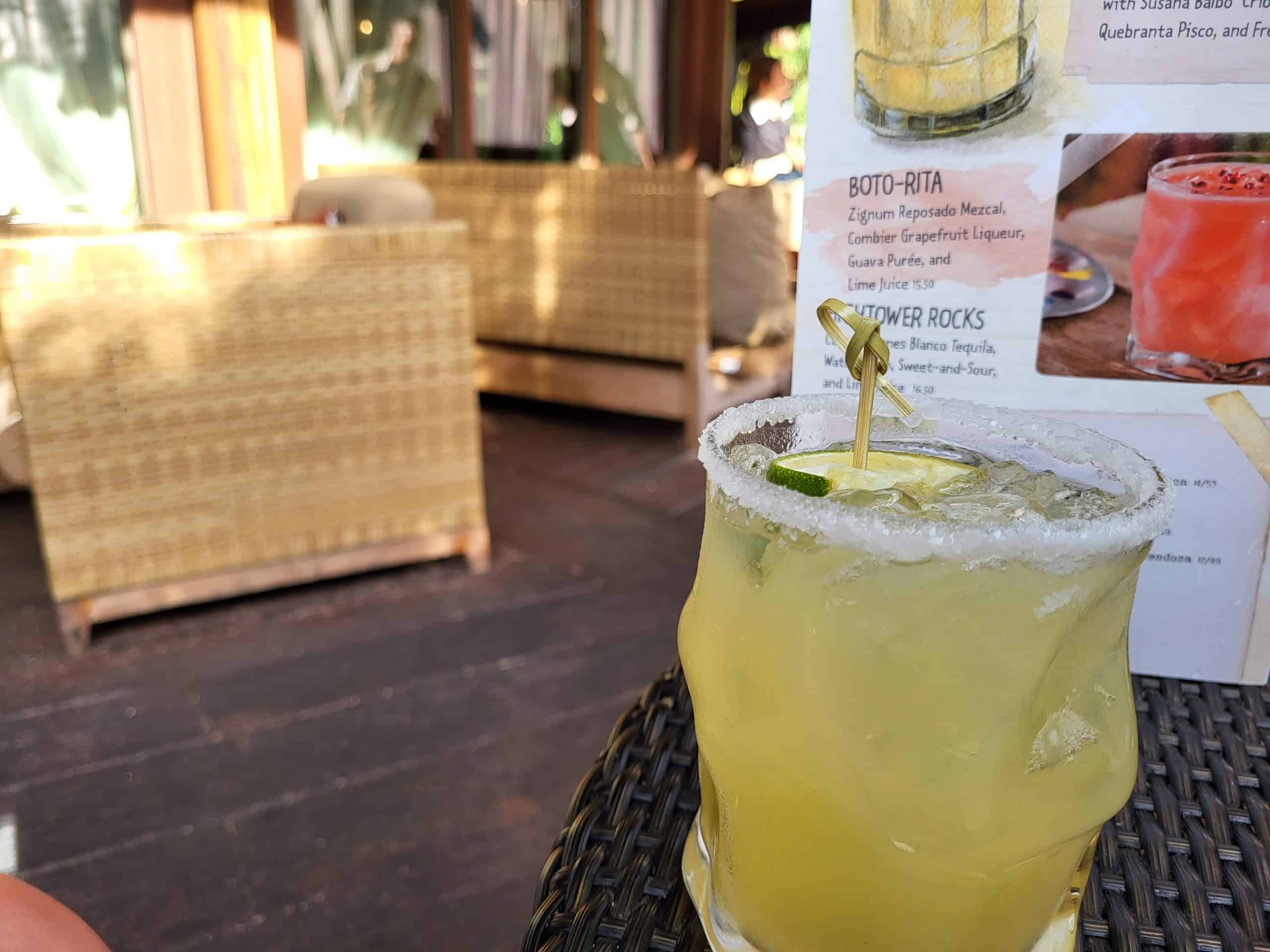 A margarita pictured on the porch at Nomad Lounge in Animal Kingdom