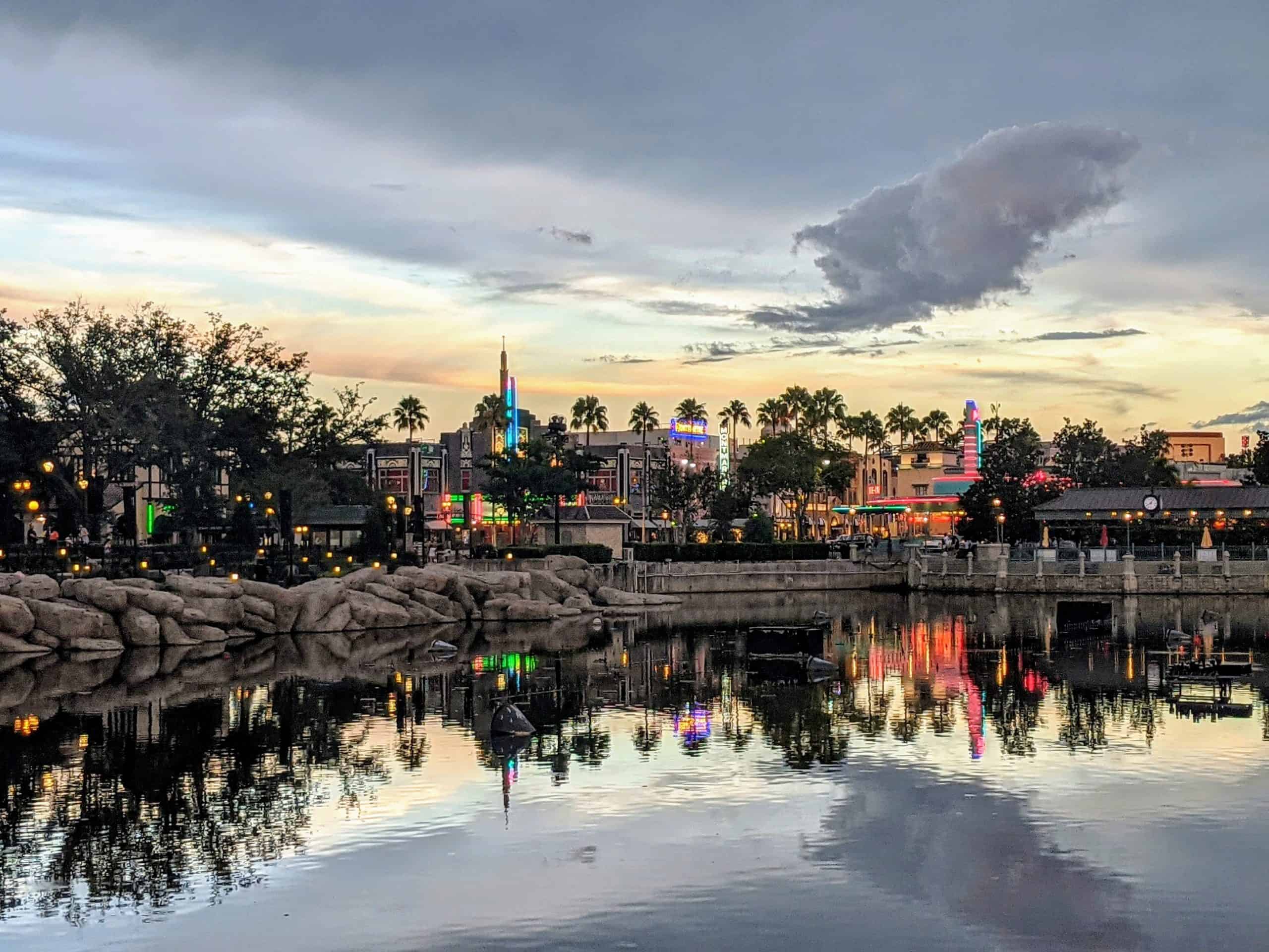 Sunset photo of lagoon at Universal Studios Florida