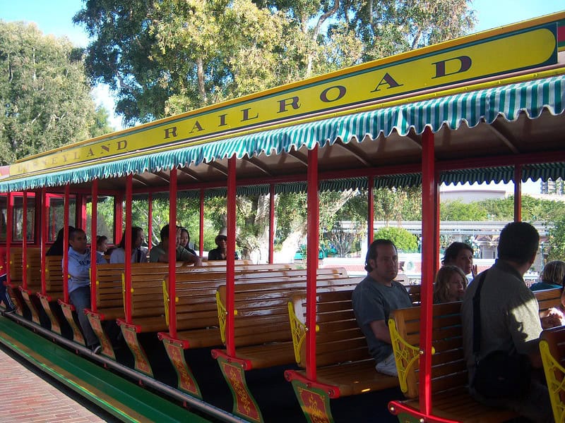 Photo of people riding Disneyland Railroad