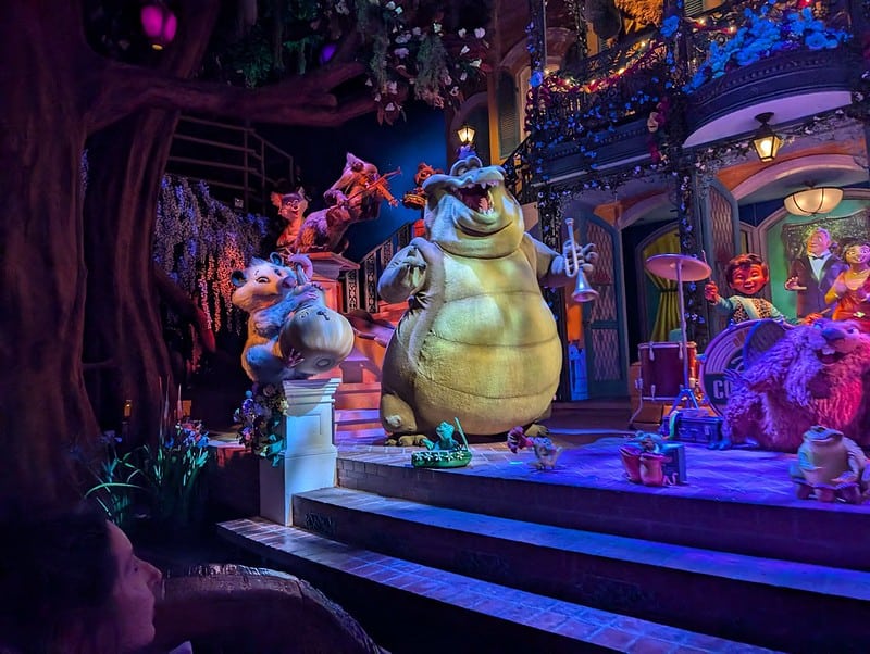 Photo of characters from The Princess and the Frog on Tiana's Bayou Adventure ride