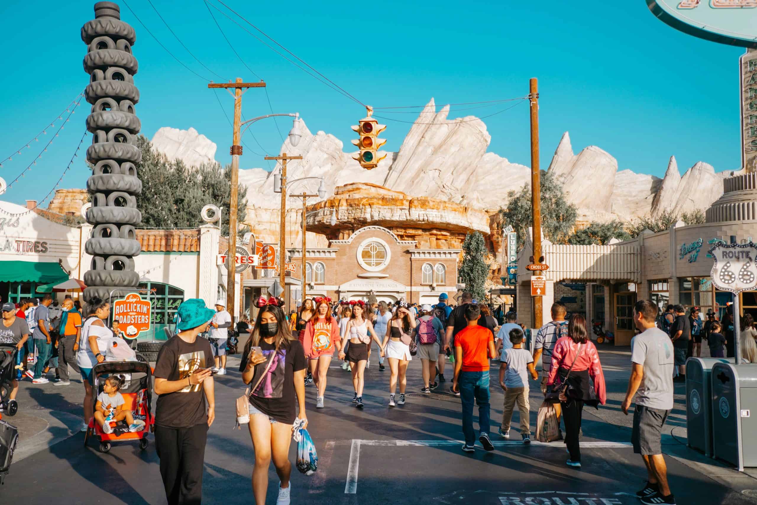 People enjoying and walking in Cars Land at California Adventure