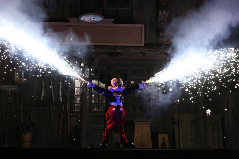 Fantasmic at Disneyland finale with Mickey shooting fireworks out of his gloves