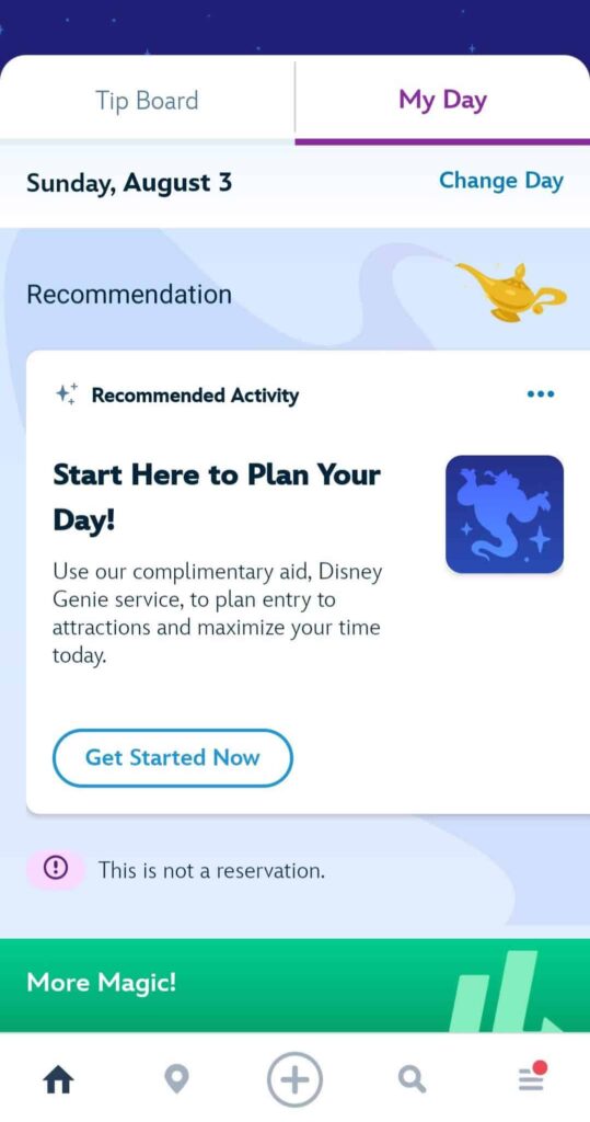 Screenshot of setting up Disney Genie in Disneyland App